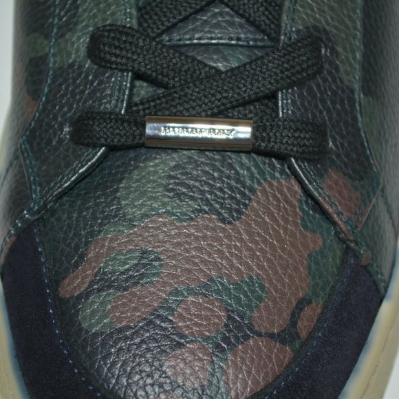 NWT BURBERRY MENS CAMOUFLAGE LEATHER SNEAKERS - Picture 8 of 12